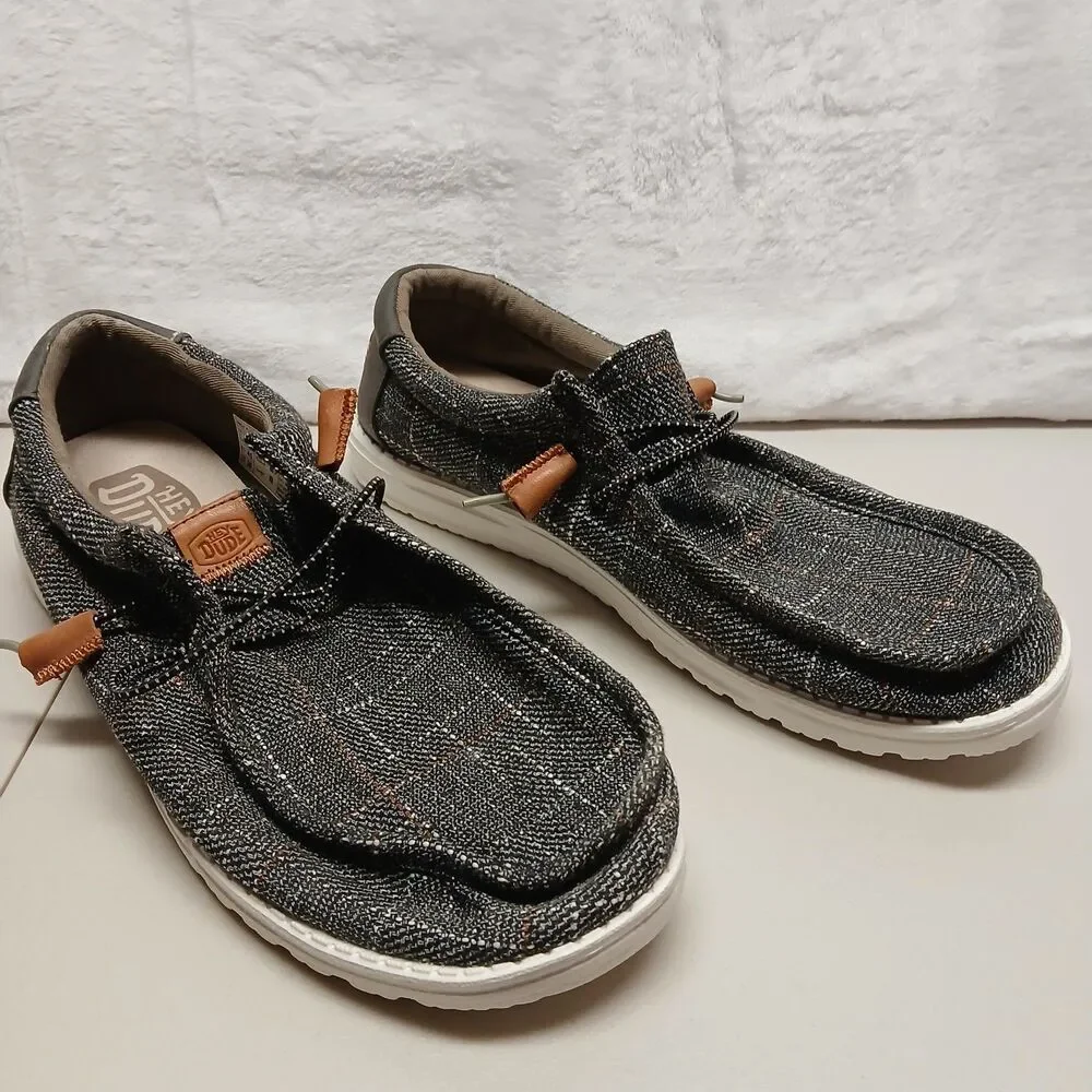 Hey Dude Men's Wally Plaid Grey Slip On Shoes Color Size 12 Comfy Casual Work